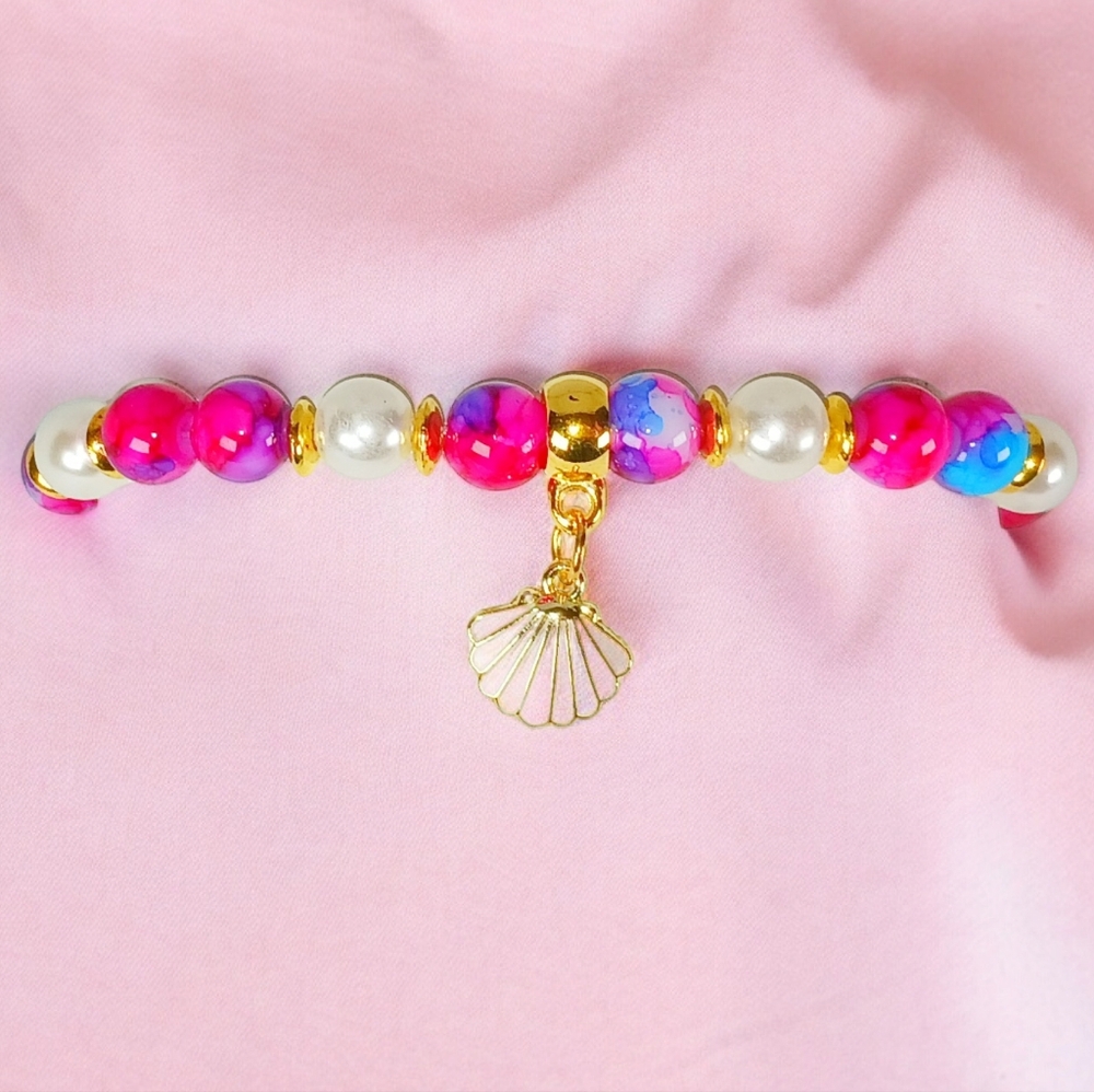Pearl Multicolor Beads & Shell Charm Bracelet Mermaidcore Coastal Beachy 2000s - Picture 3 of 13